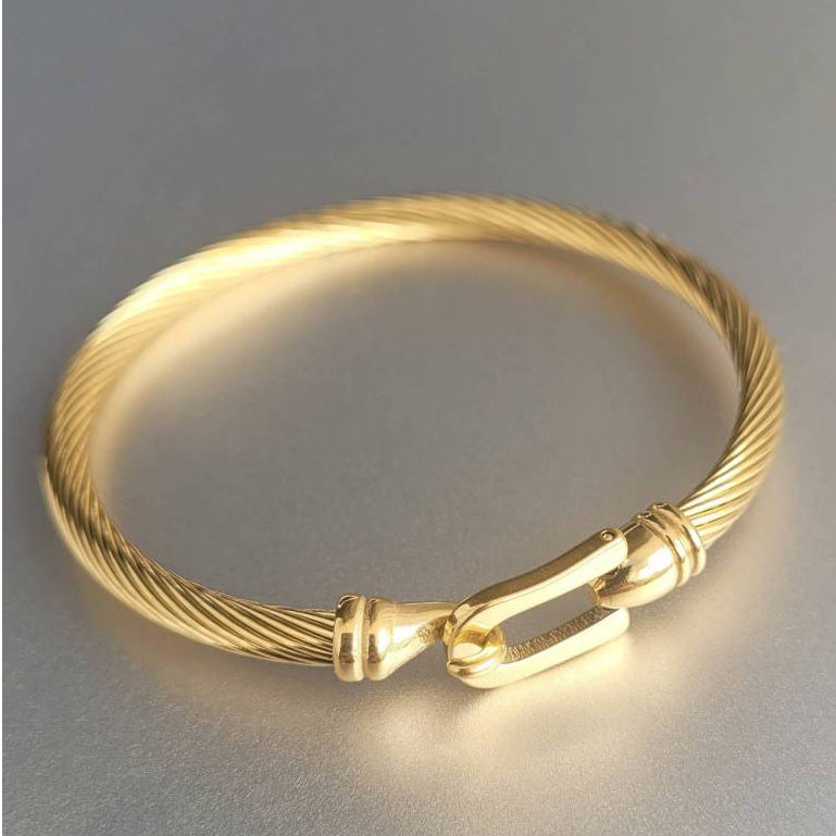 Pulseira Masculina Luxo Fecho Gancho Dourado em Aço Inoxidável