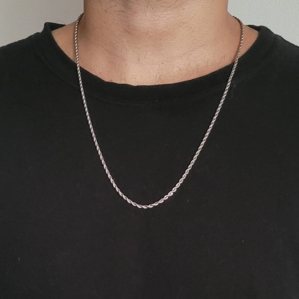 Colar Masculino Cordão Baiano Prata em Aço