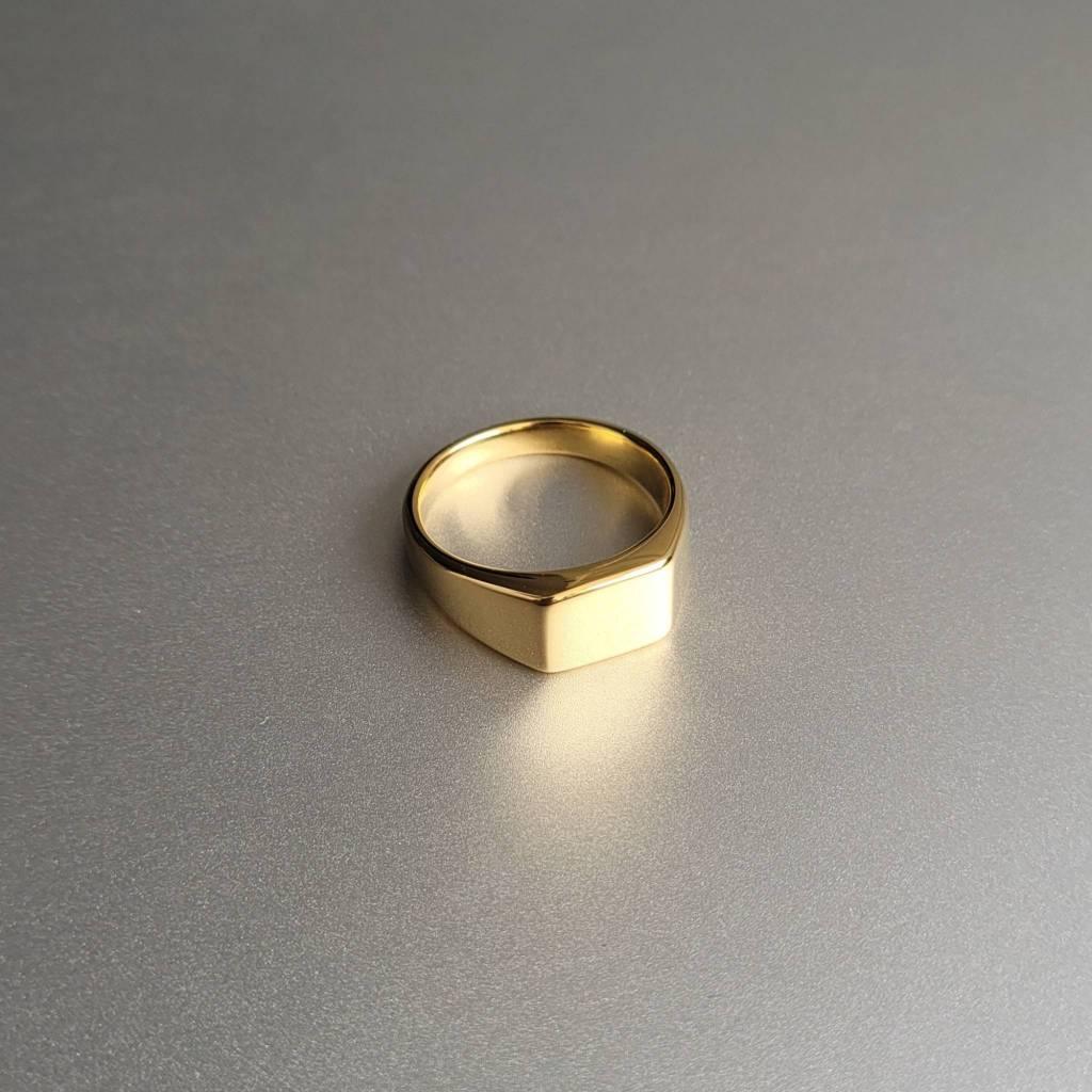 Anel Masculino Quadrado Dourado em Aço Inoxidável