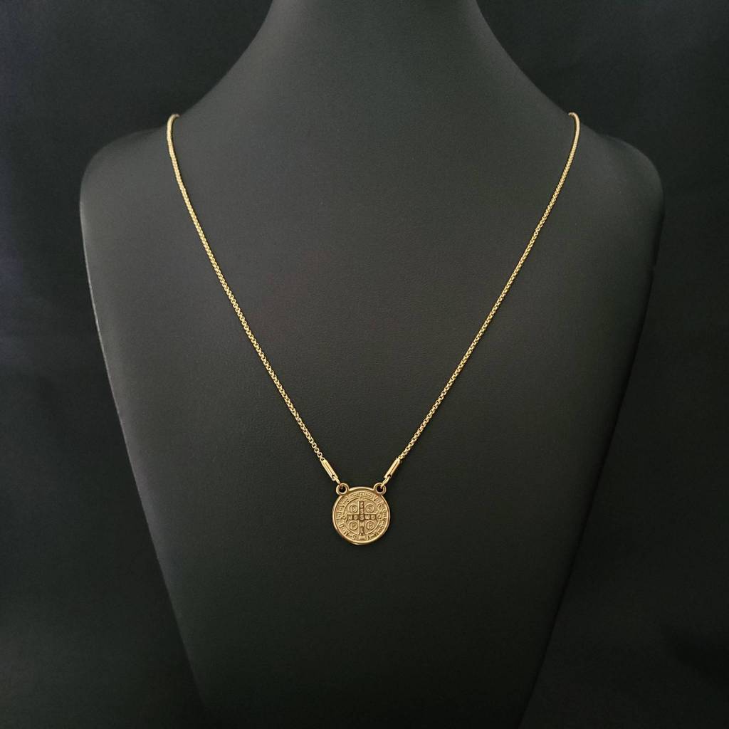 Escapulário Masculino Medalha de São Bento Corrente Veneziana Dourado