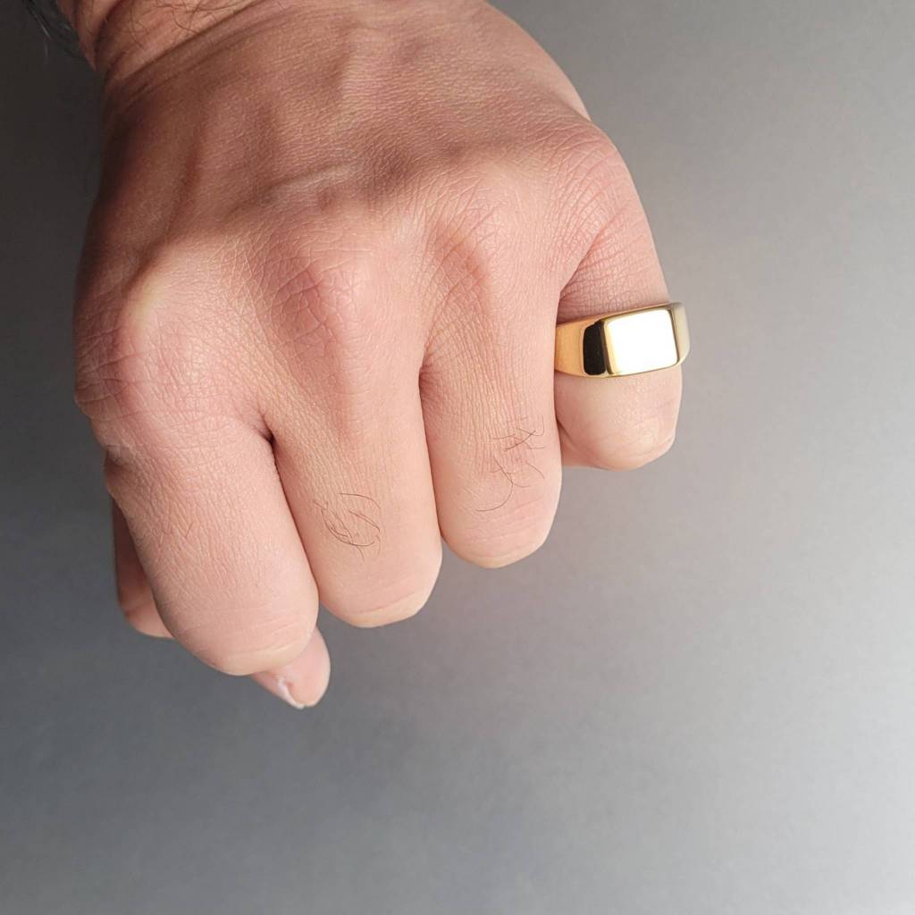 Anel Masculino Quadrado Dourado em Aço Inoxidável